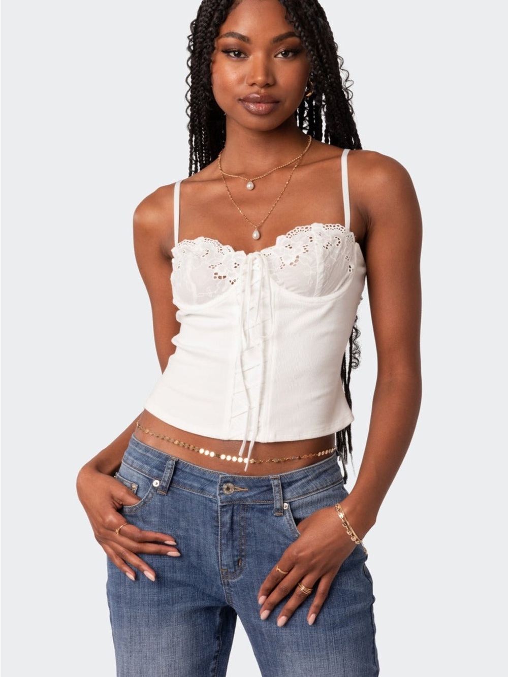 NWT Edikted Fairygirl Cupped Lace Up Corset Cami Top White Size Small